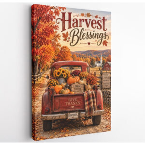 Harvest Blessings Red Truck Fall Canvas Wall Art