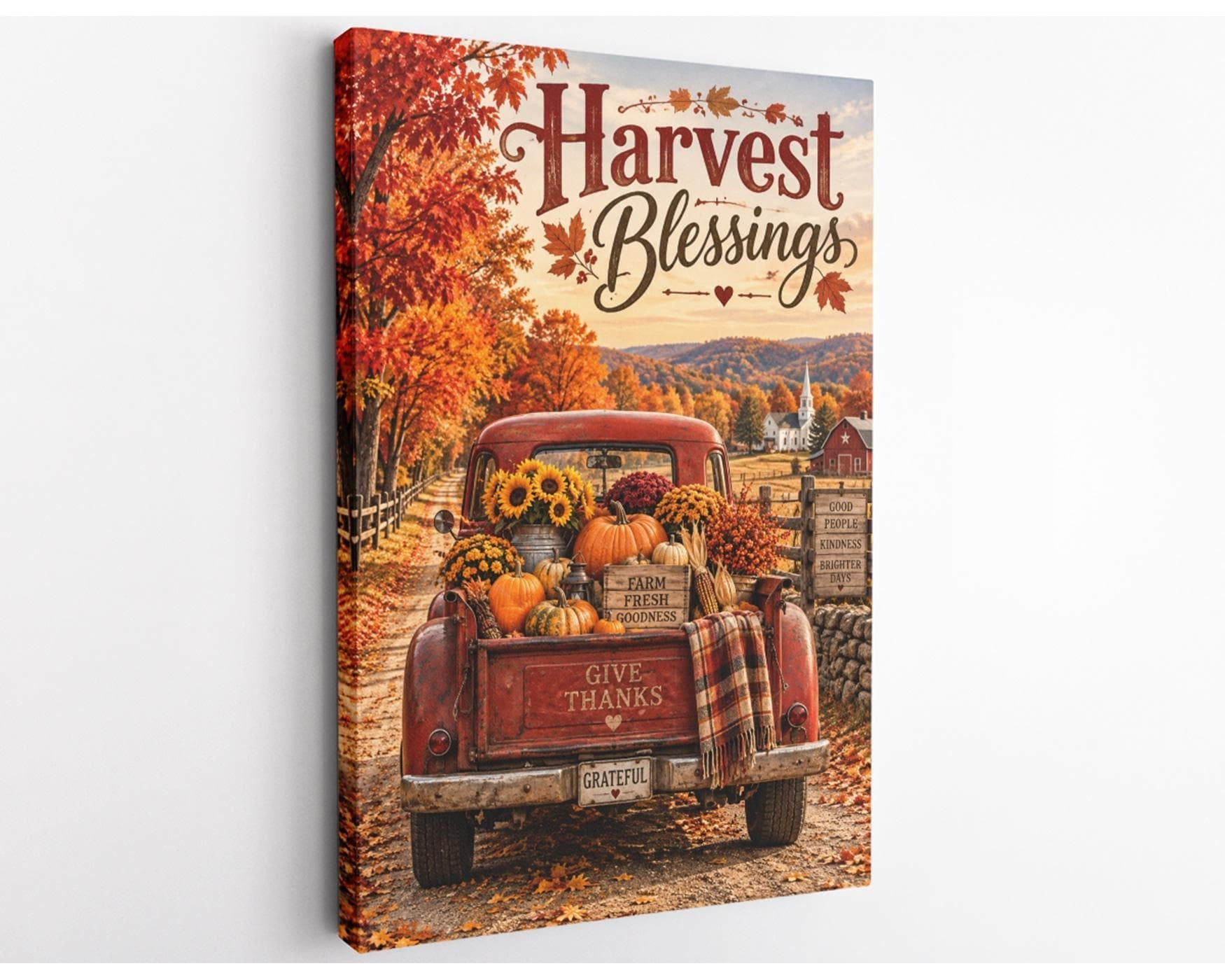 Harvest Blessings Red Truck Fall Canvas Wall Art