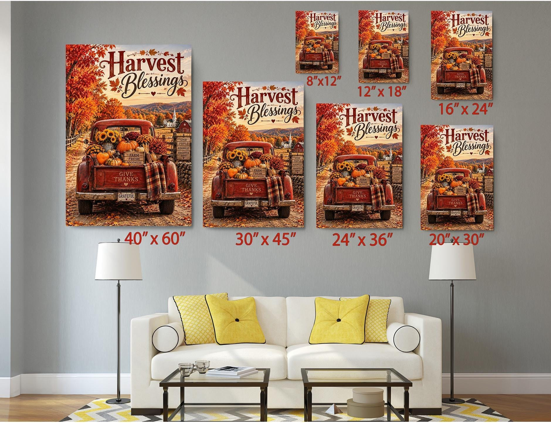 Harvest Blessings Red Truck Fall Canvas Wall Art