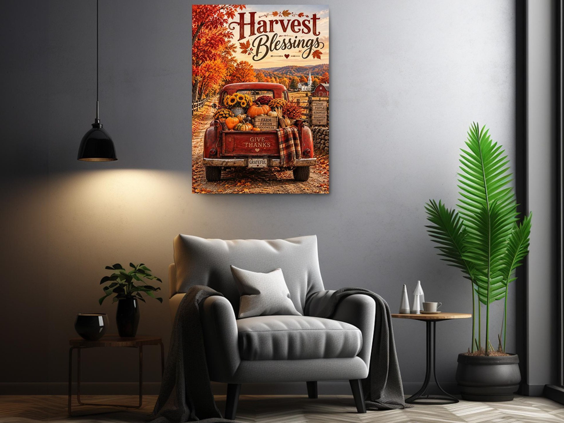 Harvest Blessings Red Truck Fall Canvas Wall Art