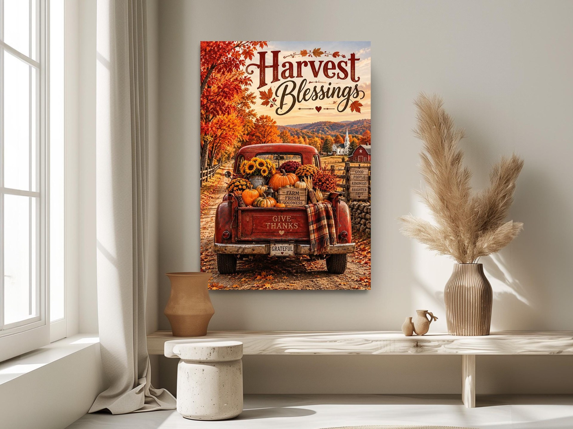 Harvest Blessings Red Truck Fall Canvas Wall Art