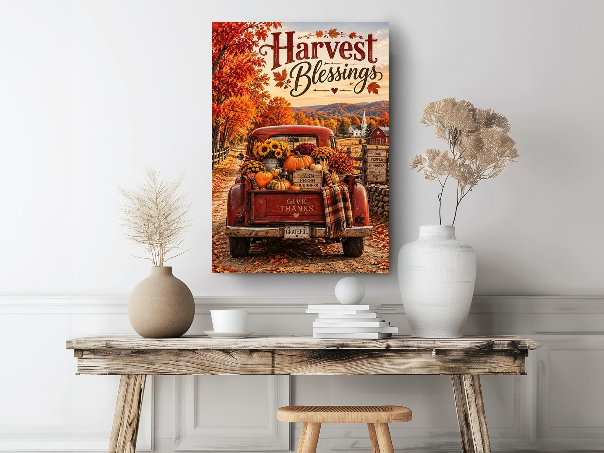 Harvest Blessings Red Truck Fall Canvas Wall Art