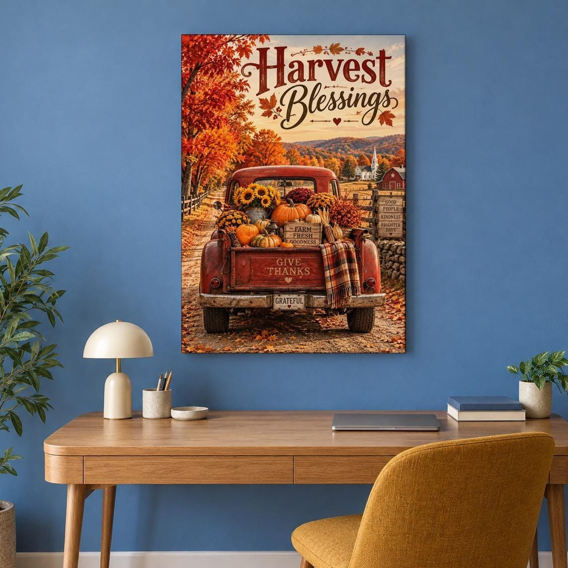 Harvest Blessings Red Truck Fall Canvas Wall Art