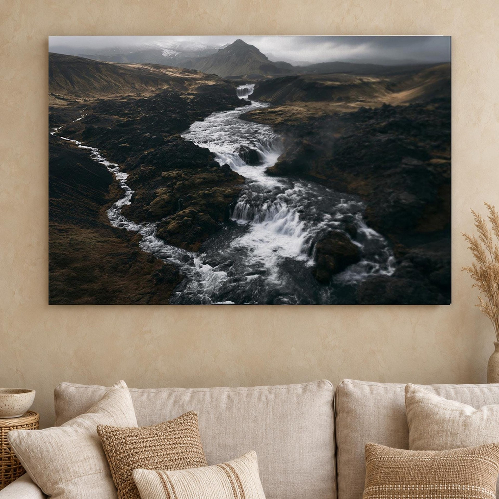 Iceland Waterfall Aerial Canvas Wall Art