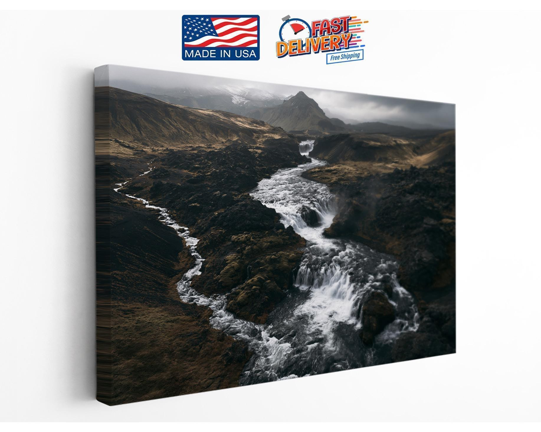 Iceland Waterfall Aerial Canvas Wall Art