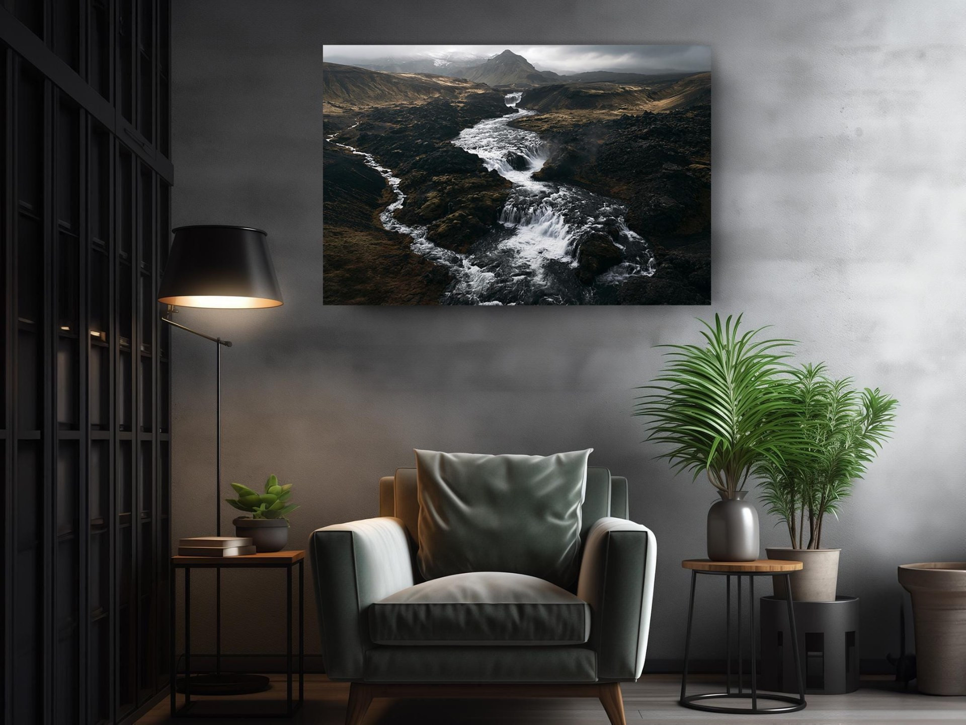Iceland Waterfall Aerial Canvas Wall Art