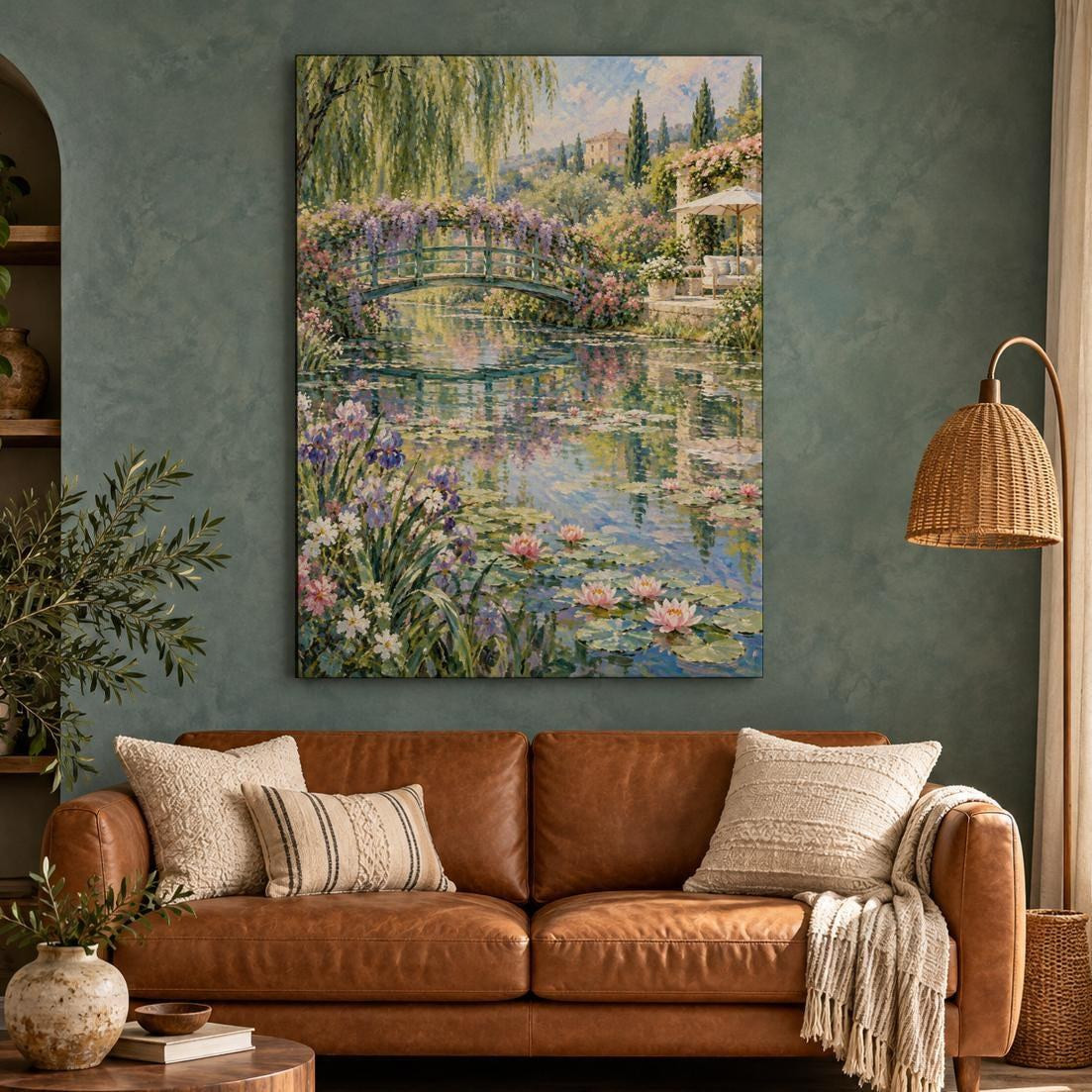 Impressionist Garden Bridge Canvas Wall Art