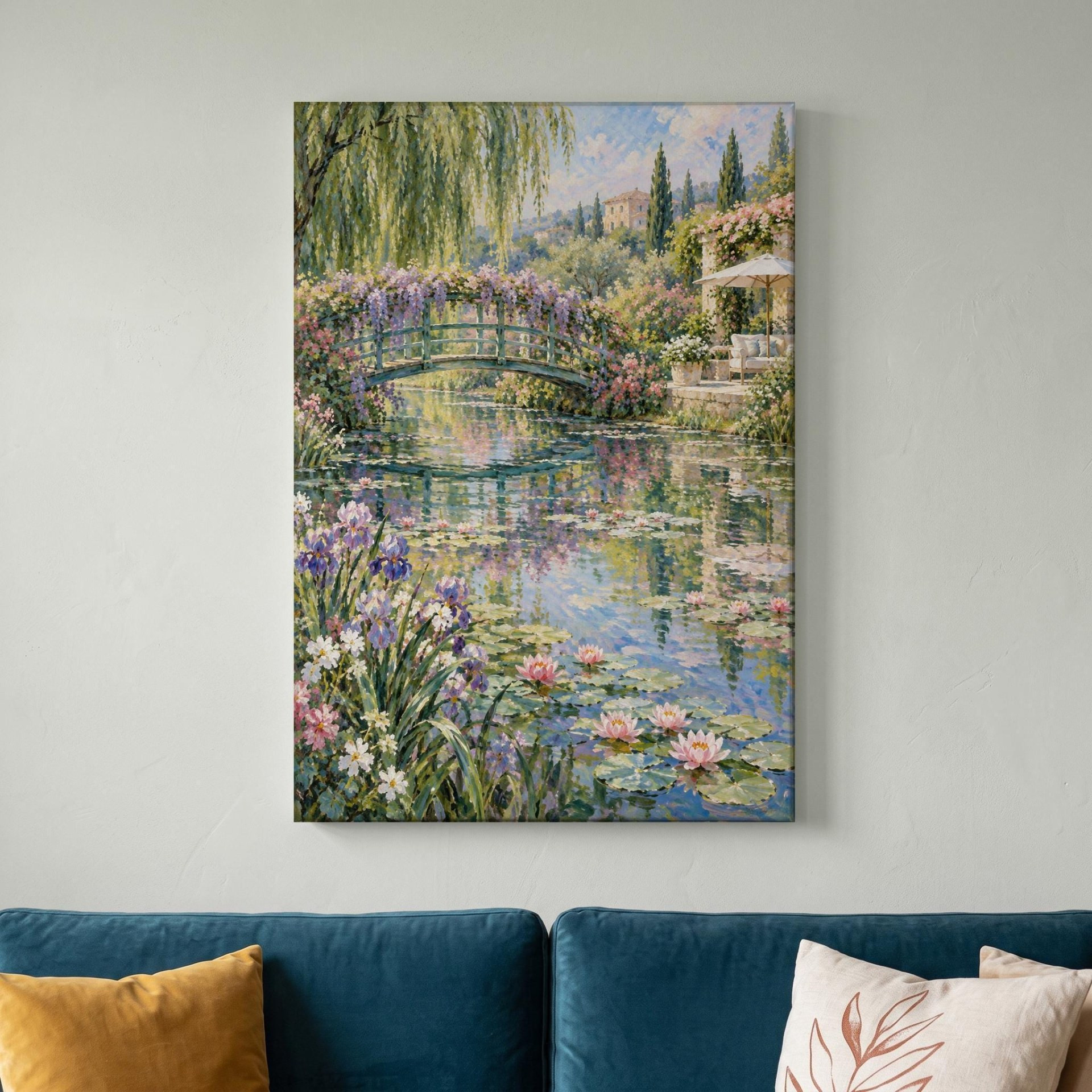 Impressionist Garden Bridge Canvas Wall Art