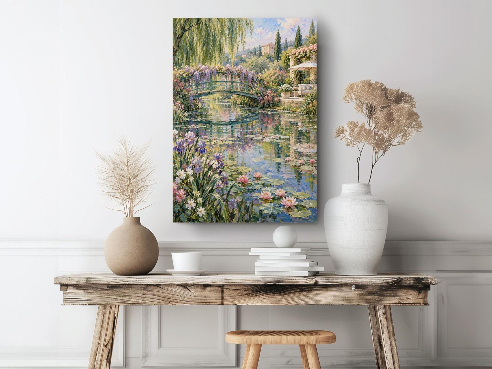 Impressionist Garden Bridge Canvas Wall Art