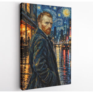 Impressionist Rainy City Street Canvas Wall Art