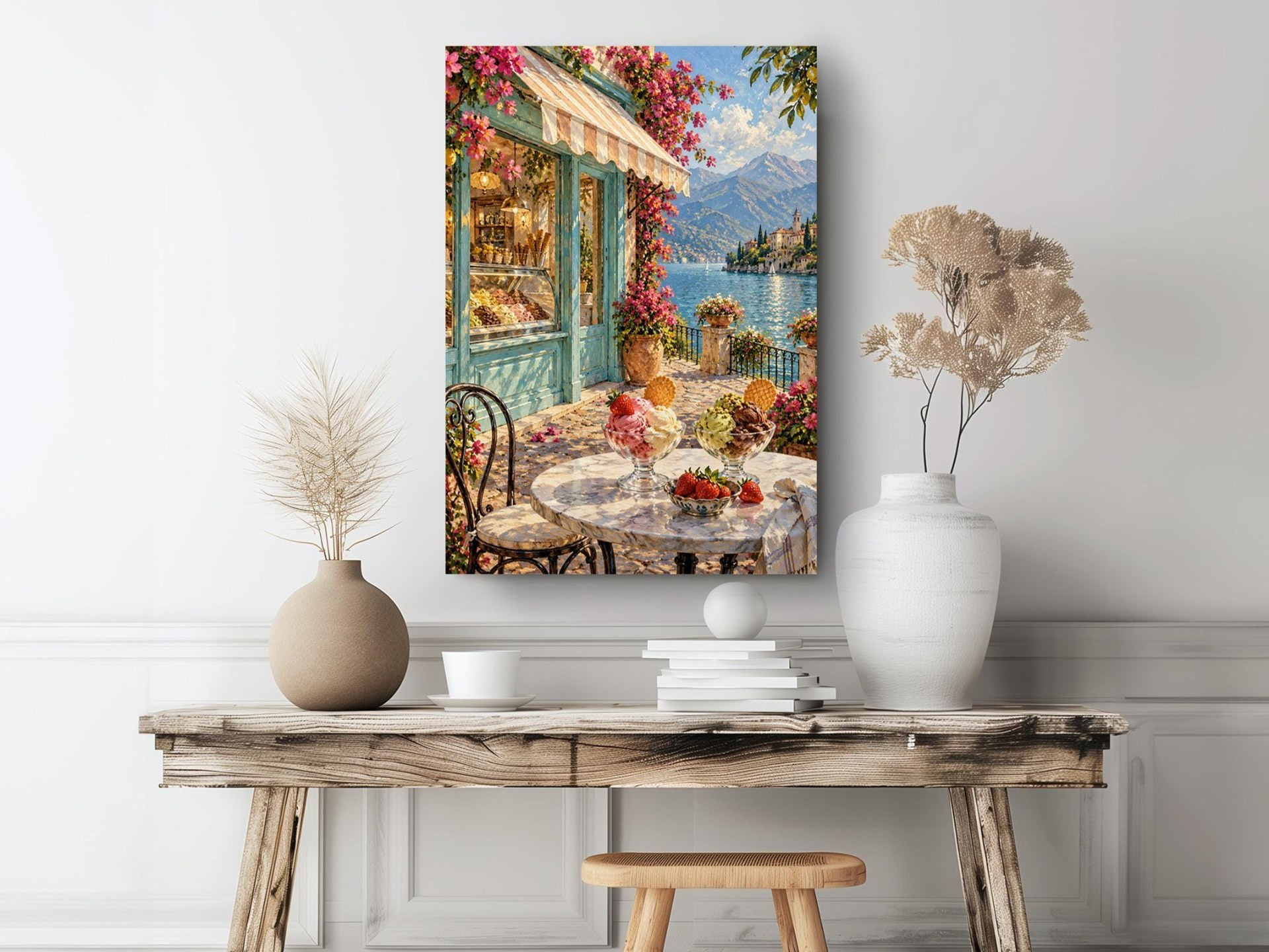 Italian Lake Gelato Shop Canvas Wall Art
