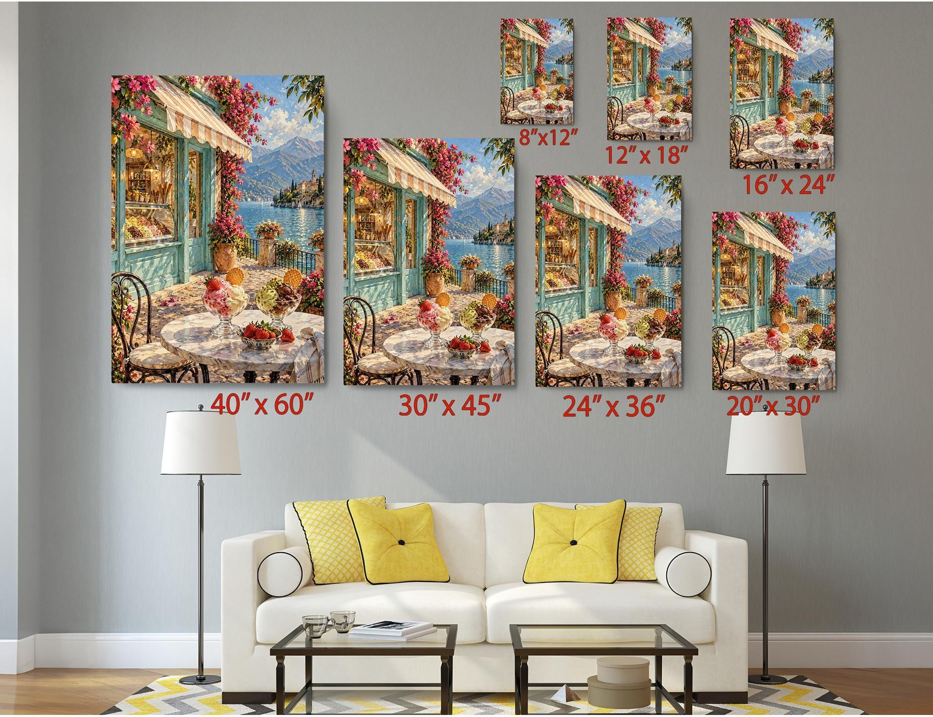 Italian Lake Gelato Shop Canvas Wall Art