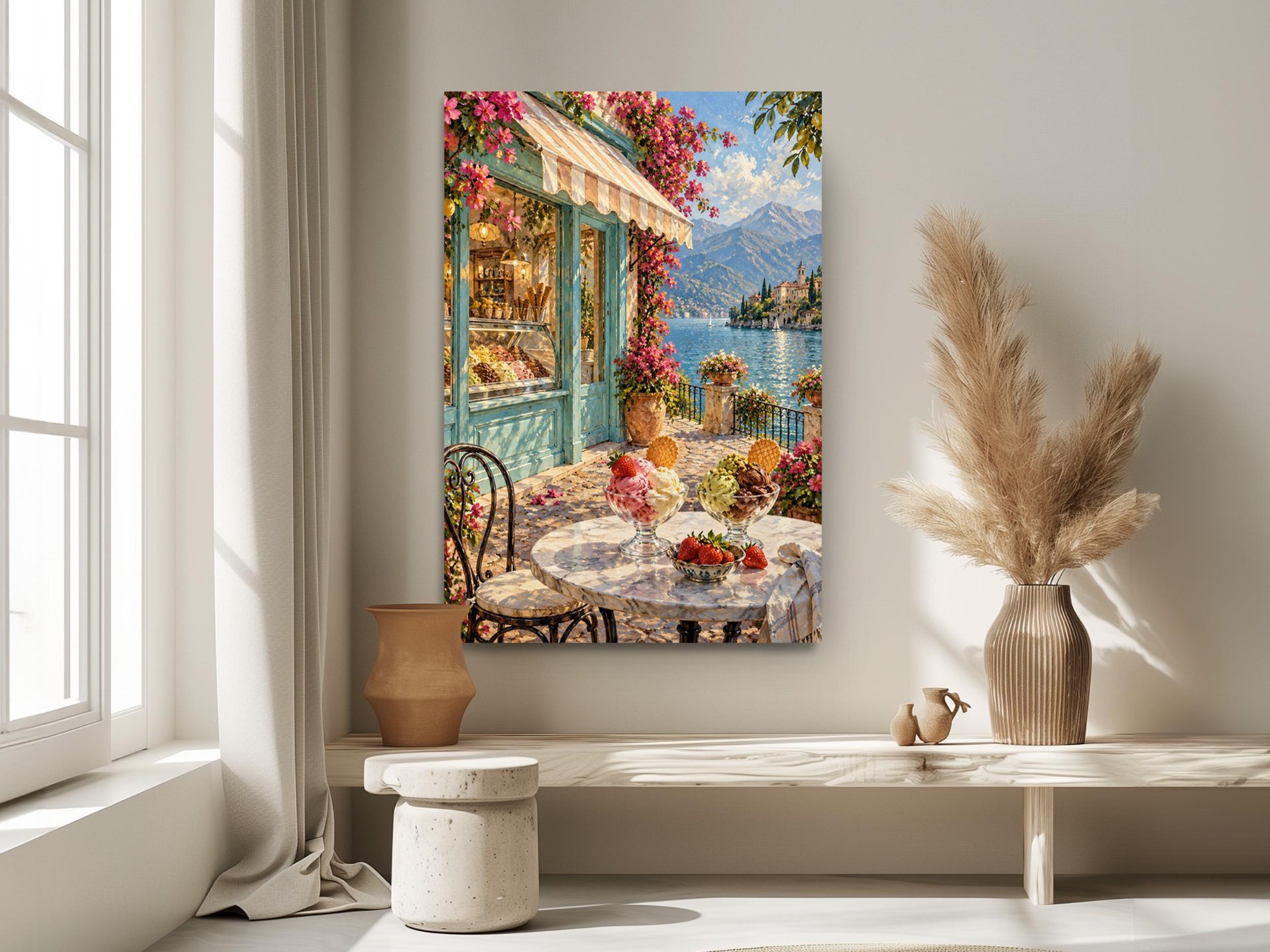 Italian Lake Gelato Shop Canvas Wall Art