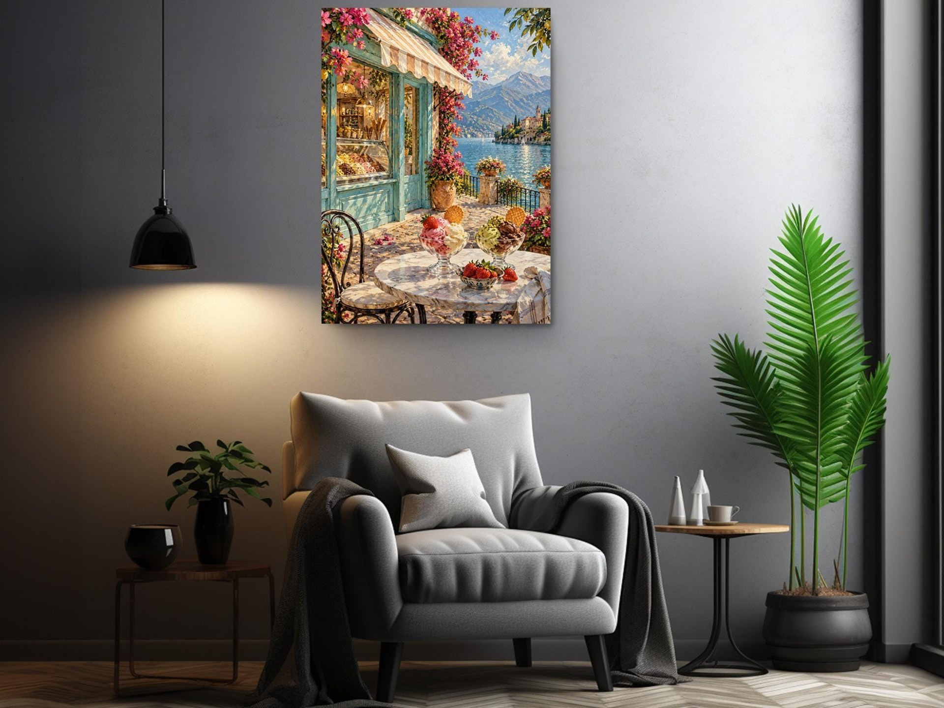 Italian Lake Gelato Shop Canvas Wall Art