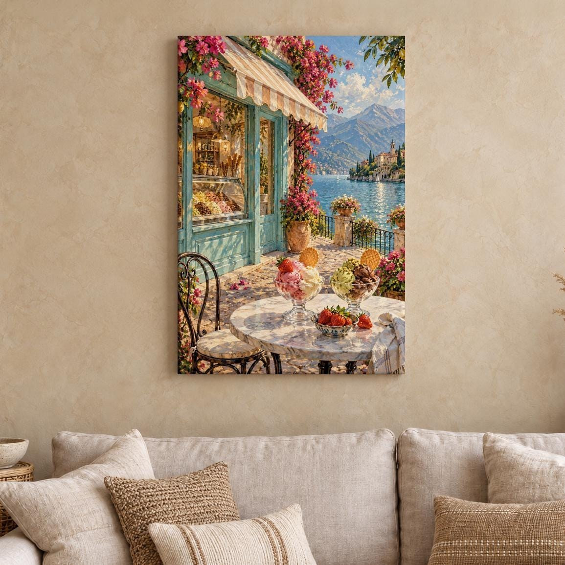 Italian Lake Gelato Shop Canvas Wall Art