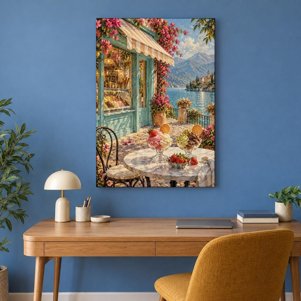 Italian Lake Gelato Shop Canvas Wall Art