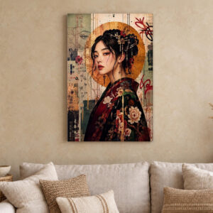 Japanese Woman in Floral Robe Canvas Wall Art