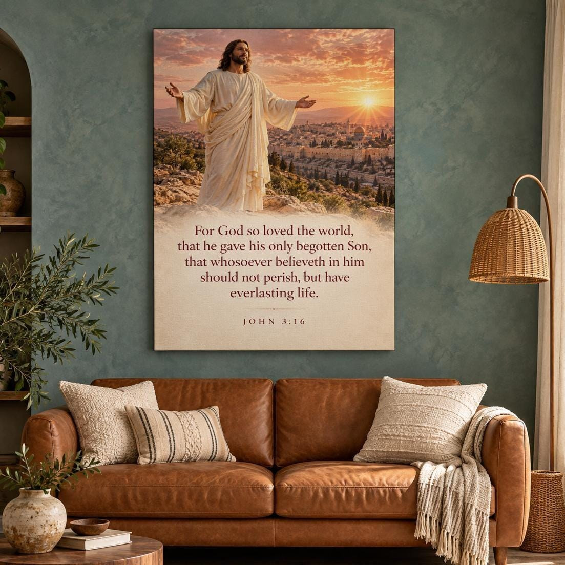 John 3:16 Jesus Over Jerusalem Canvas Wall Art
