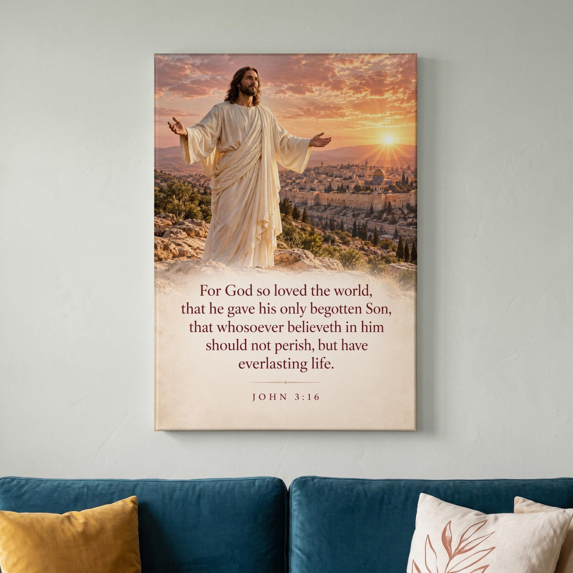 John 3:16 Jesus Over Jerusalem Canvas Wall Art