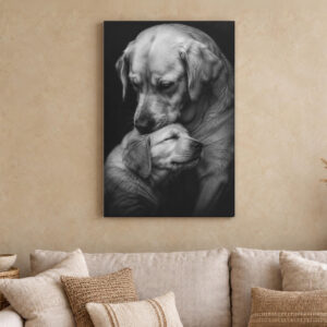 Labrador and Puppy Black and White Canvas Wall Art