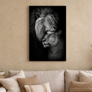 Lion Couple Black and White Canvas Wall Art