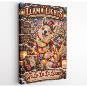 Llama Christmas Lights Canvas Wall Art