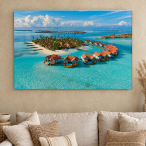 Maldives Overwater Bungalows Canvas Wall Art