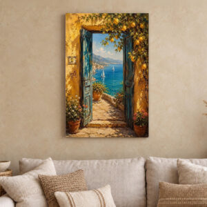 Mediterranean Doorway Sea View Canvas Wall Art