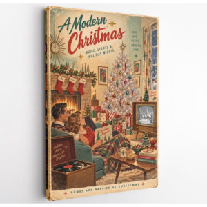 Mid Century Christmas Couple Canvas Wall Art