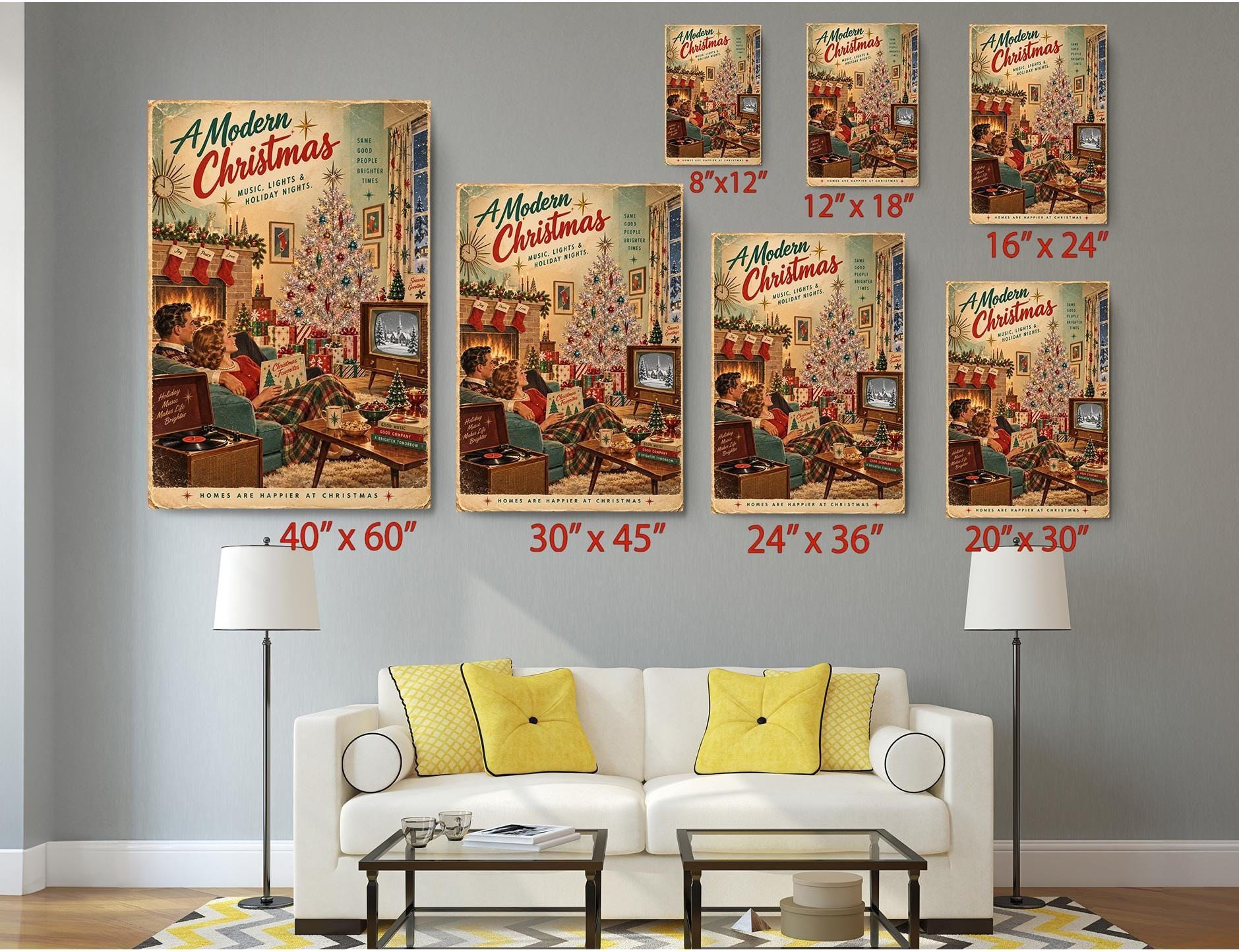 Mid Century Christmas Couple Canvas Wall Art