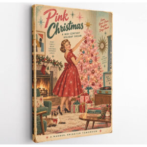 Mid Century Pink Christmas Tree Canvas Wall Art