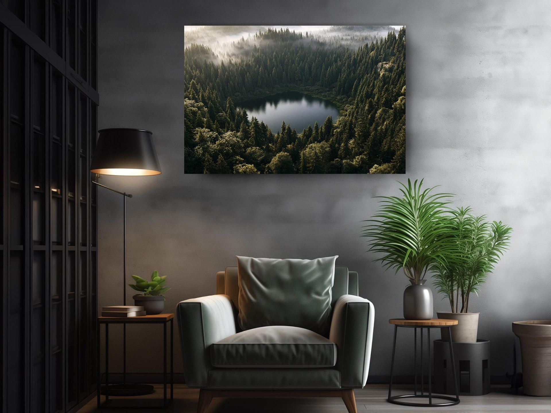 Misty Forest Lake Aerial Canvas Wall Art