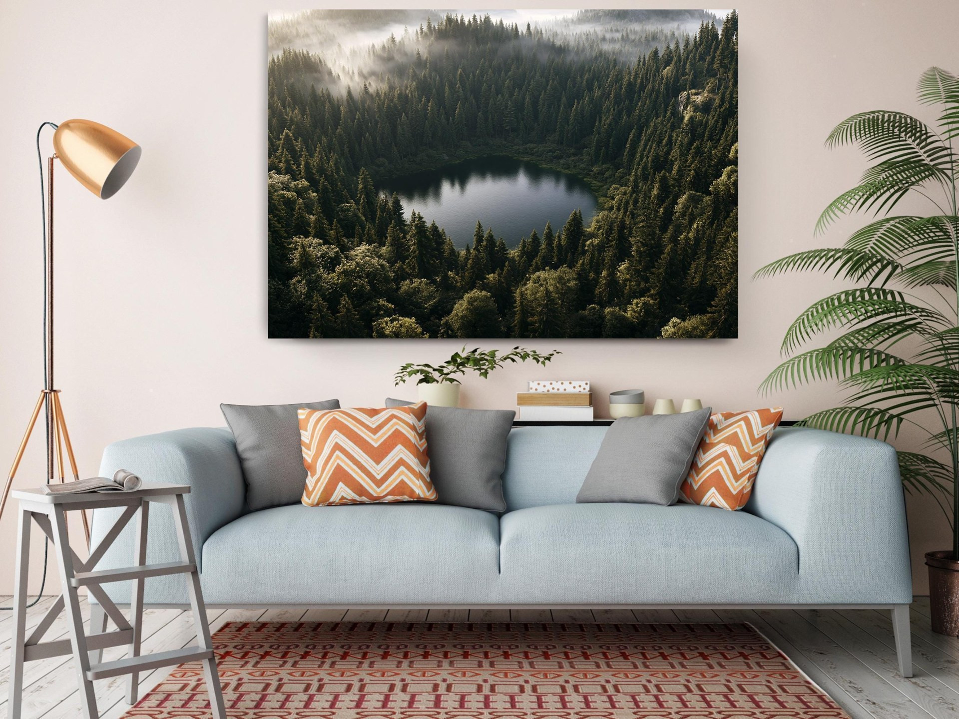 Misty Forest Lake Aerial Canvas Wall Art