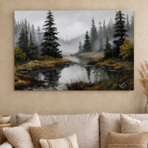 Misty Forest River Canvas Wall Art