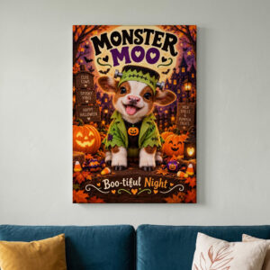 Monster Moo Halloween Cow Canvas Wall Art