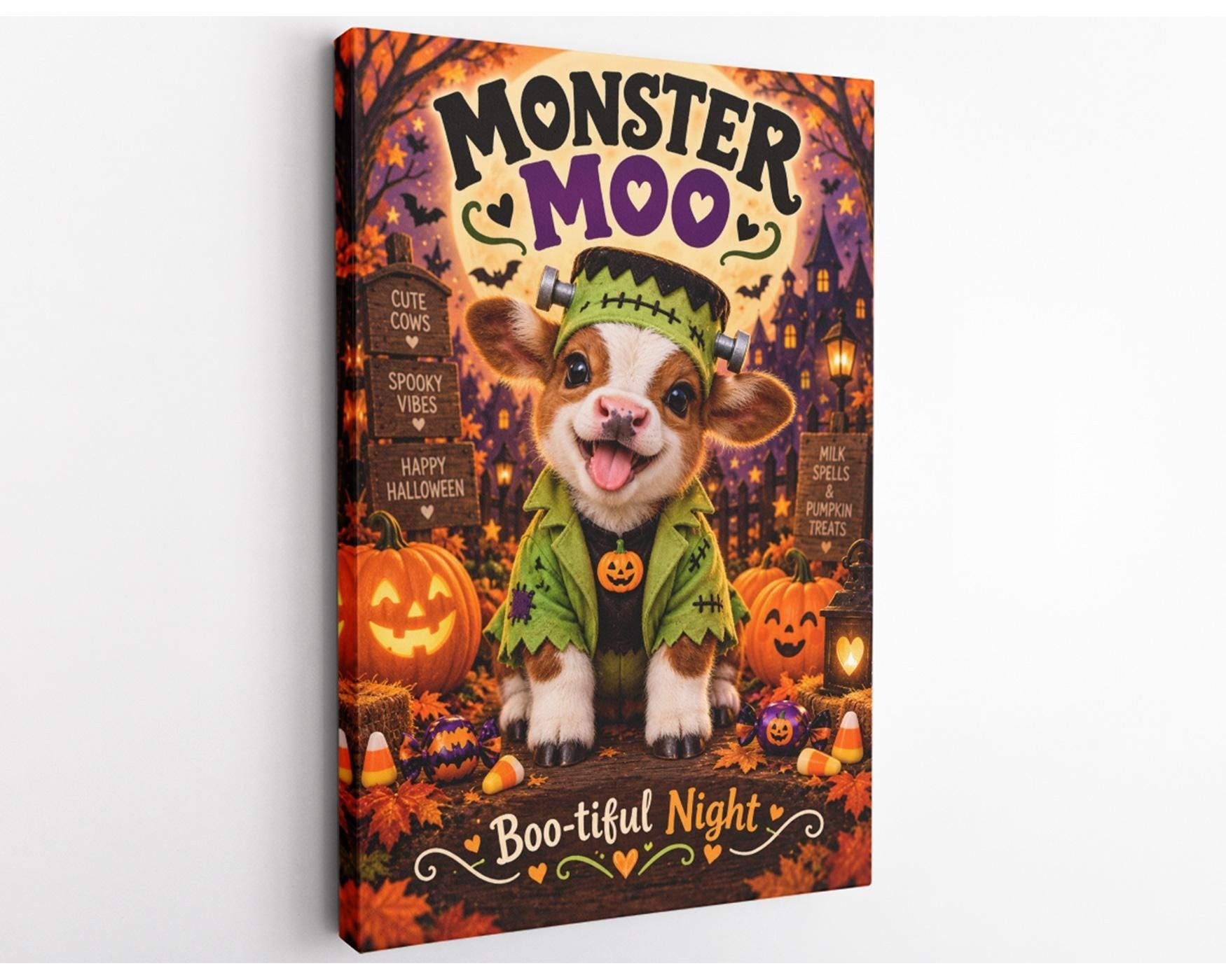 Monster Moo Halloween Cow Canvas Wall Art