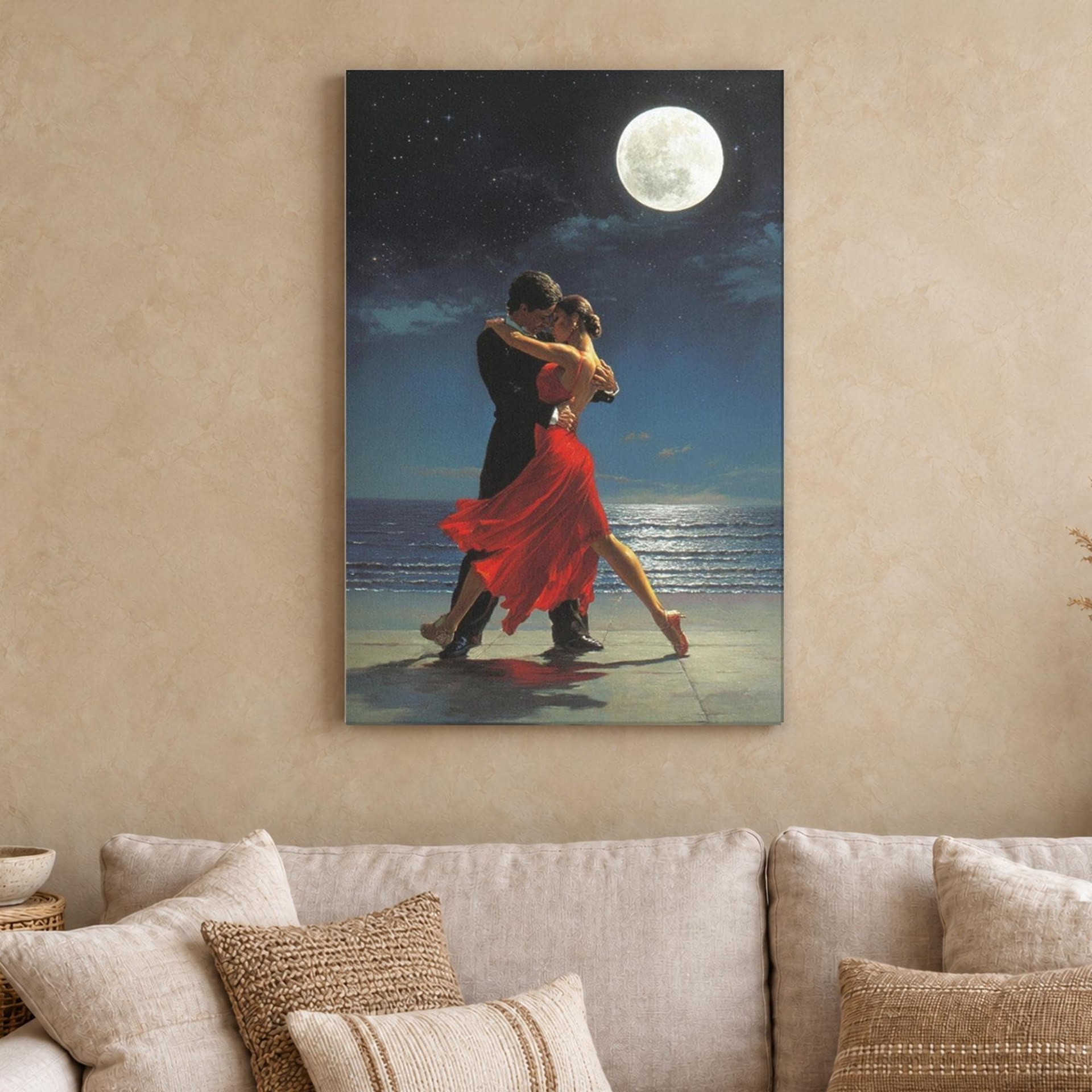 Moonlight Dance Red Dress Canvas Wall Art