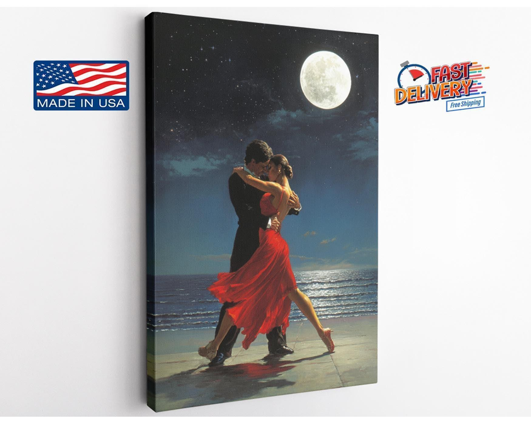 Moonlight Dance Red Dress Canvas Wall Art