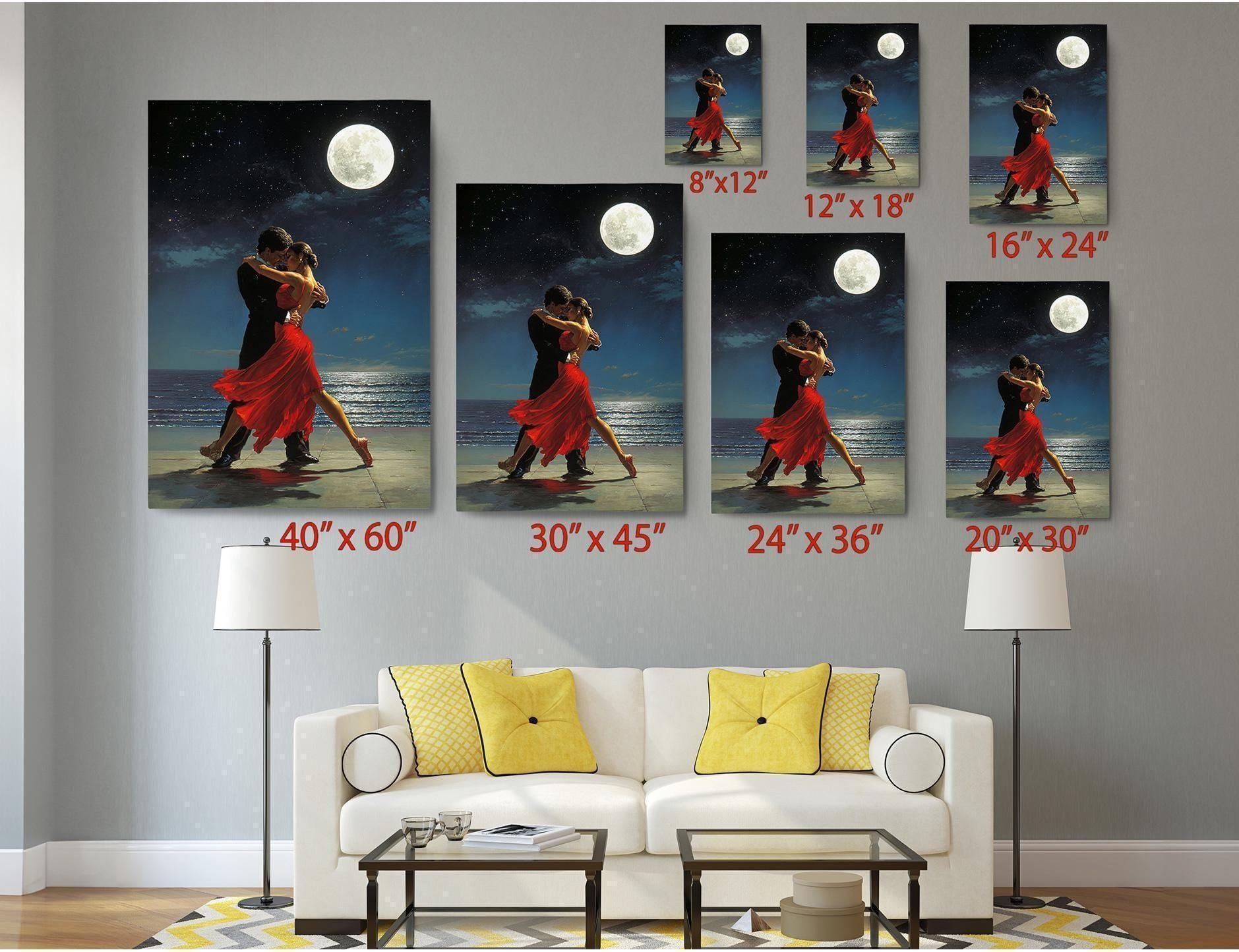 Moonlight Dance Red Dress Canvas Wall Art