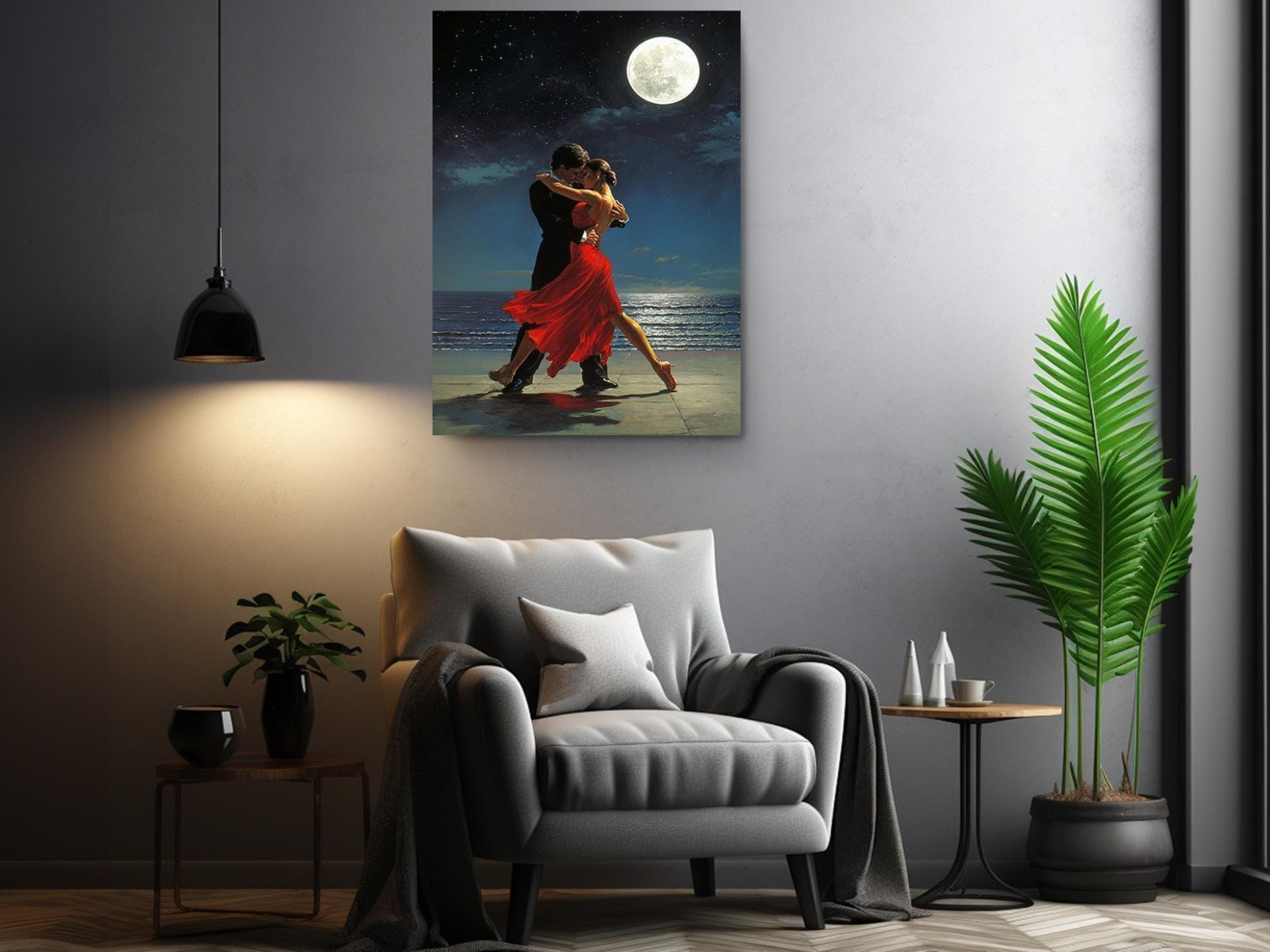 Moonlight Dance Red Dress Canvas Wall Art
