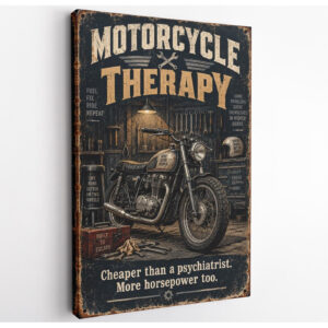 Motorcycle Therapy Vintage Canvas Wall Art