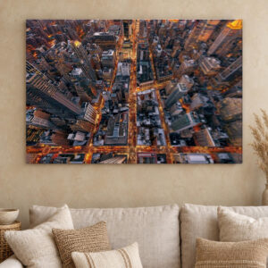 New York at Night Aerial Canvas Wall Art