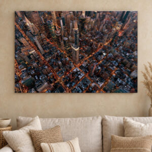 New York City Grid at Night Canvas Wall Art