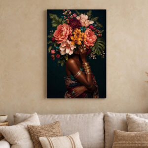 Orange Floral Crown Portrait Canvas Wall Art