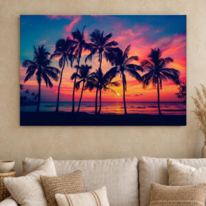 Palm Tree Sunset Canvas Wall Art