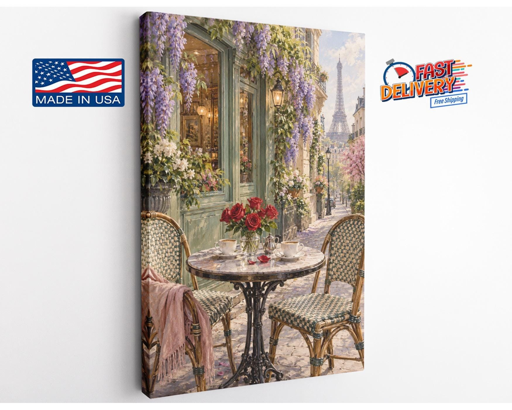 Paris Cafe Table Eiffel Tower Canvas Wall Art
