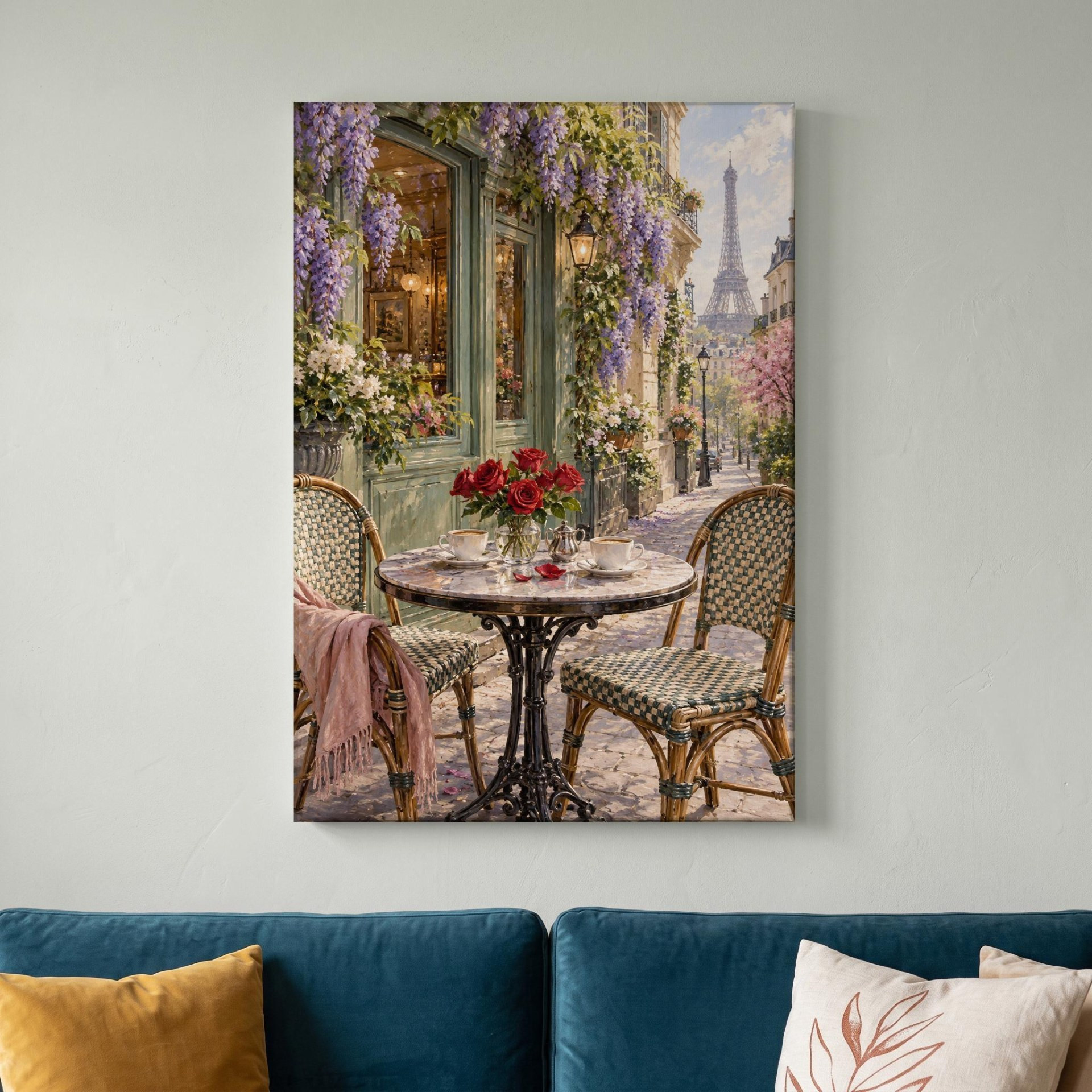 Paris Cafe Table Eiffel Tower Canvas Wall Art