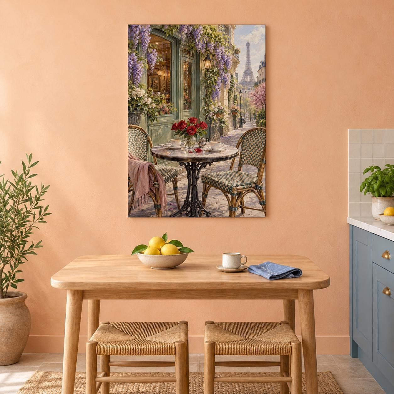 Paris Cafe Table Eiffel Tower Canvas Wall Art