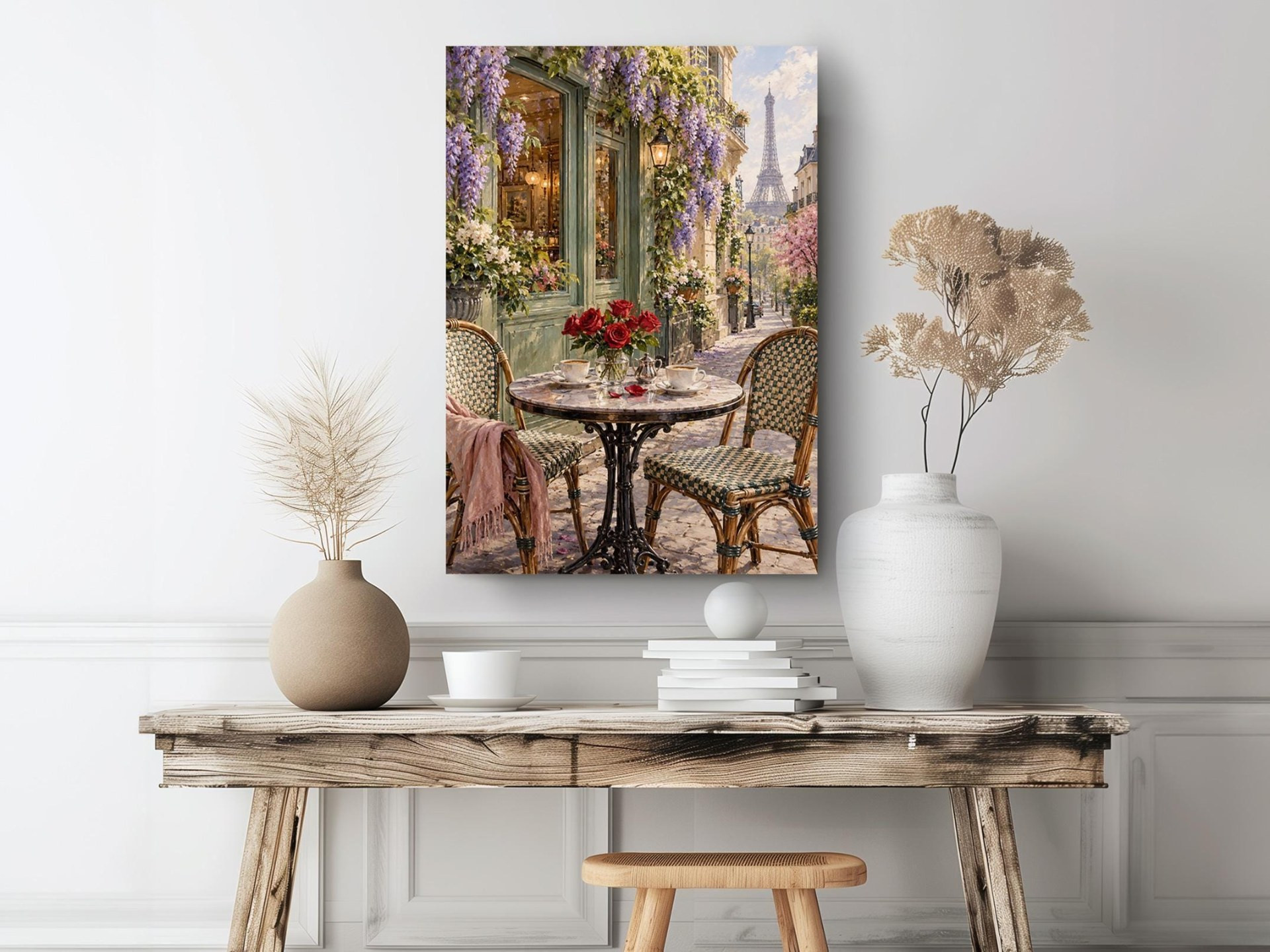 Paris Cafe Table Eiffel Tower Canvas Wall Art