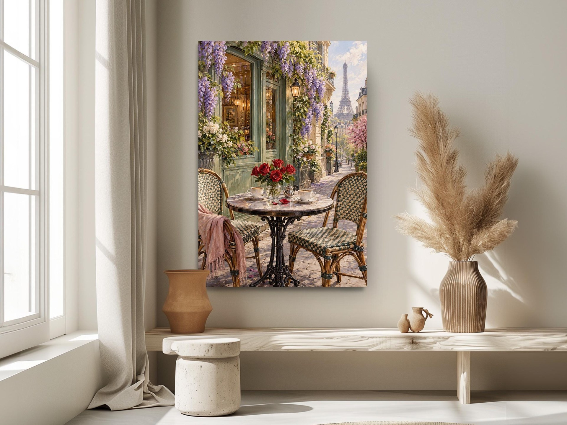 Paris Cafe Table Eiffel Tower Canvas Wall Art